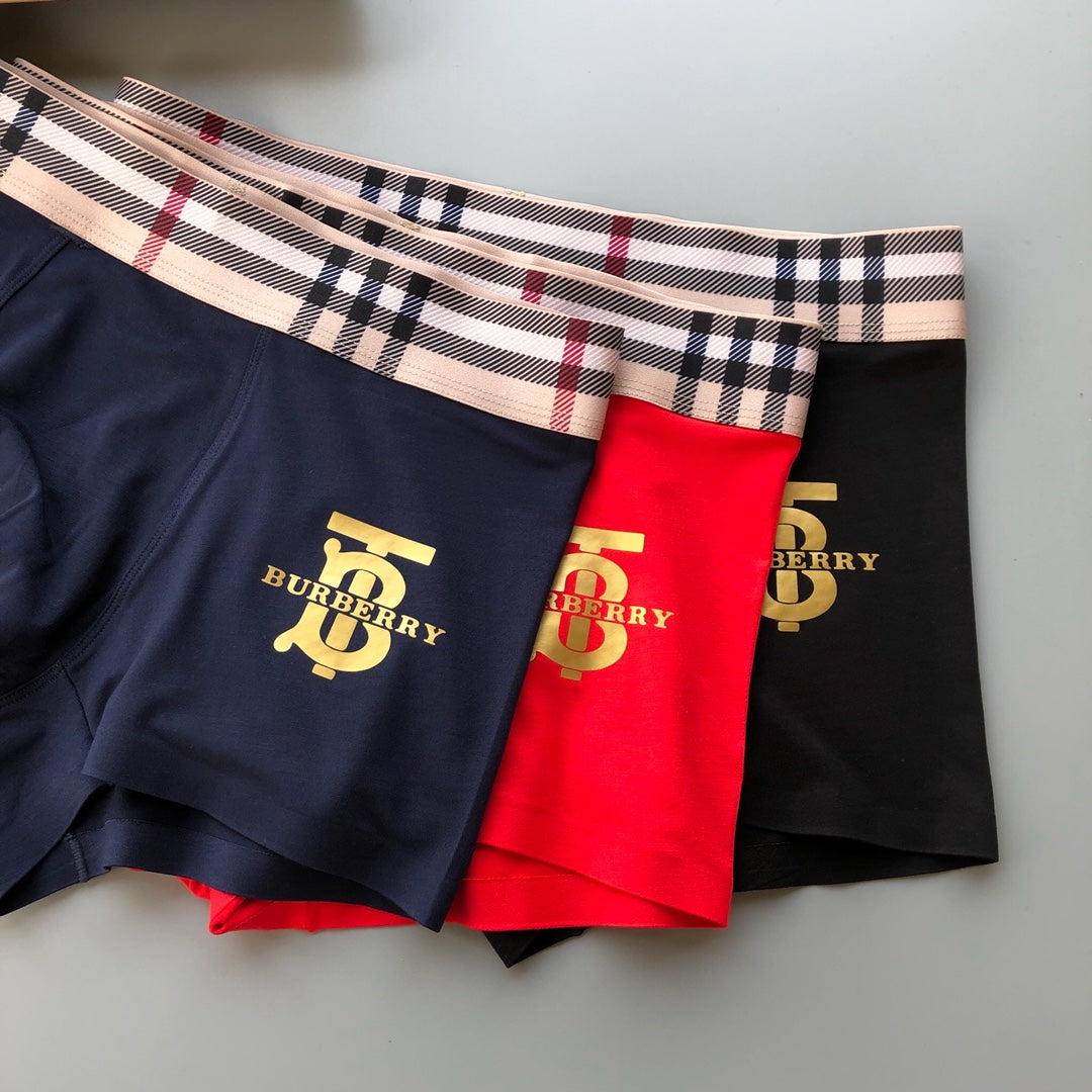 Burberry Check-Inspired Waistbands And Gold-Tone Crest Details Men's Boxer Briefs - 3-Piece Box