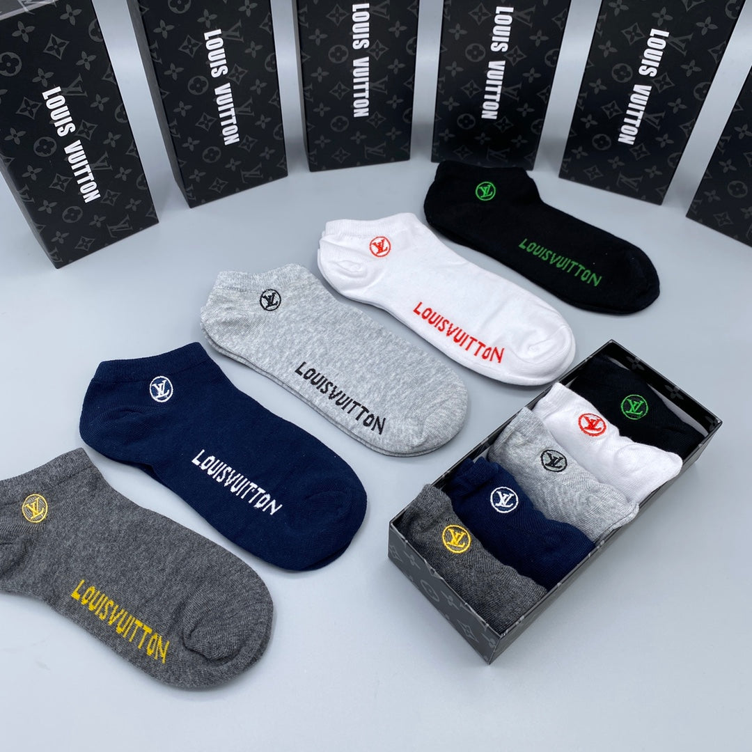 Louis Vuitton Elongated Contrast Wordmarks Ankle Socks - 5-Pair Set