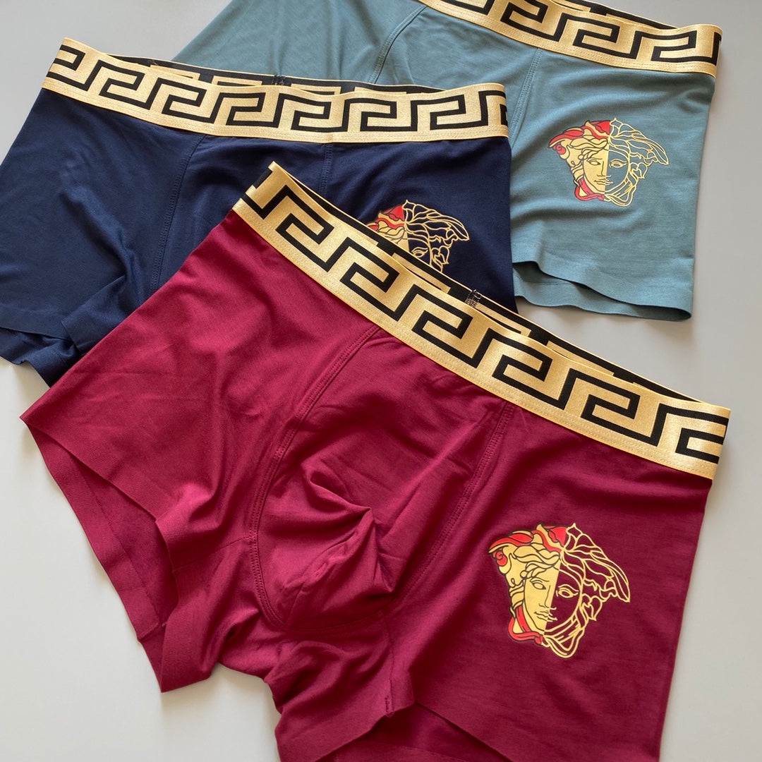 Versace Greek-Key Waistbands And Medallion Men's Boxer Briefs - 3-Piece Box