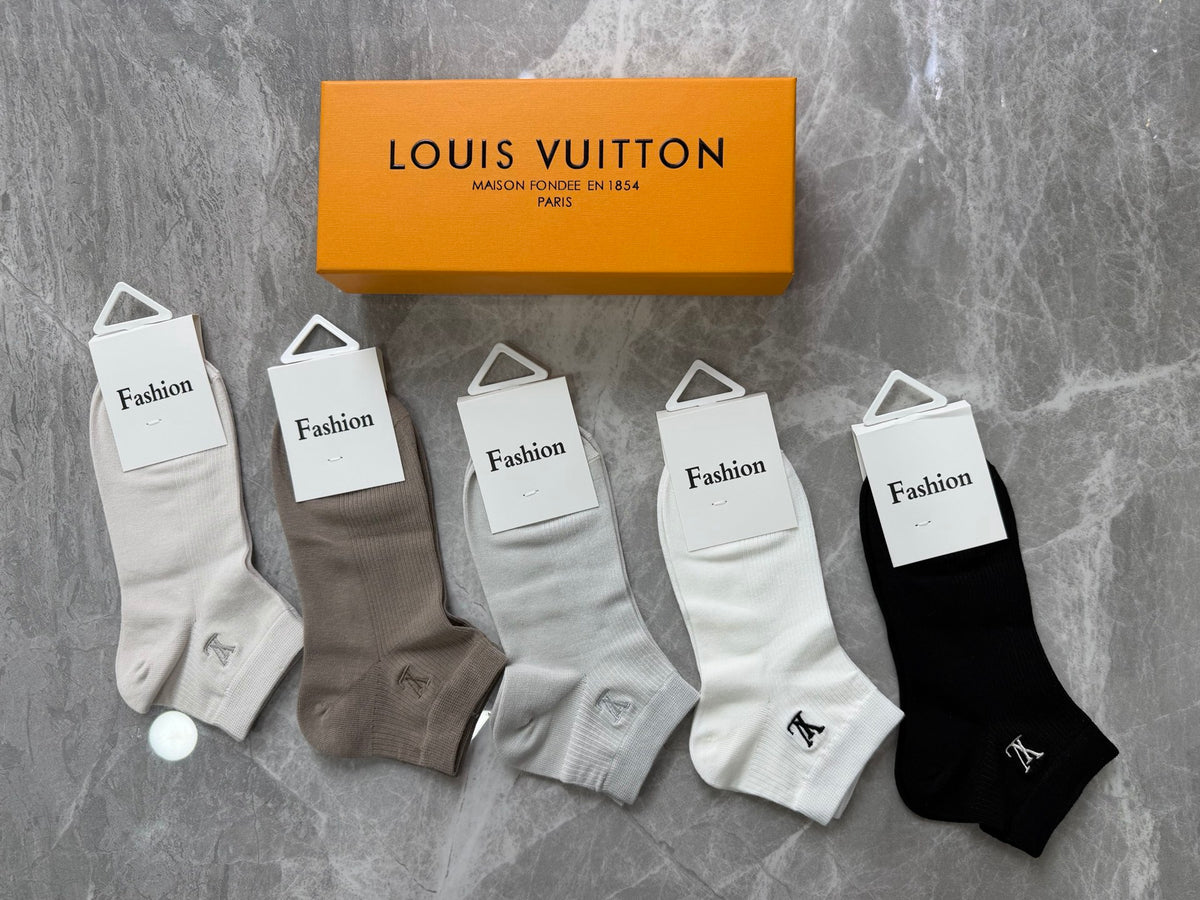 Louis Vuitton Modal Restrained Contrast Motifs Ankle Socks - 5-Pair Set