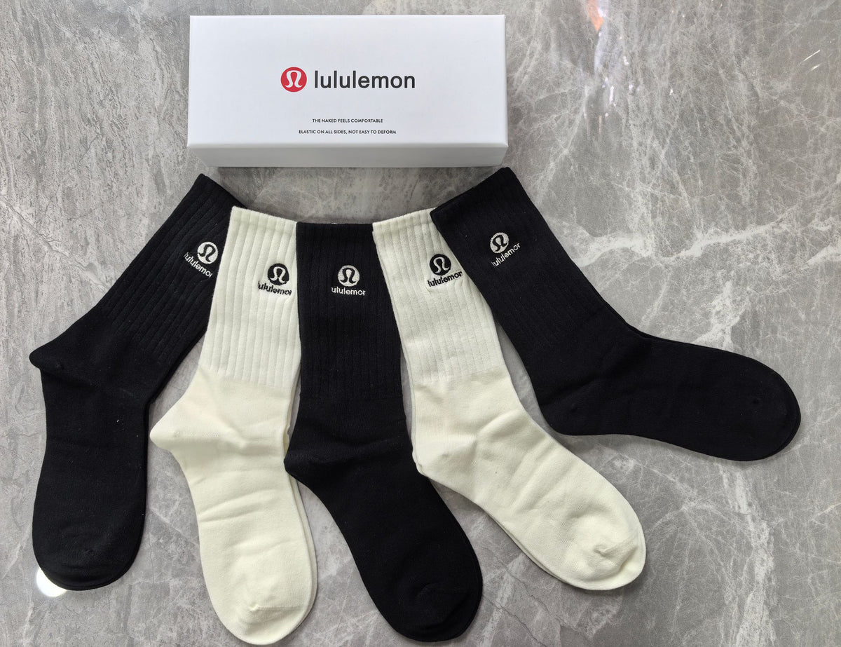 Lululemon Cotton Small Circular Emblems Crew Socks - 5-Pair Set