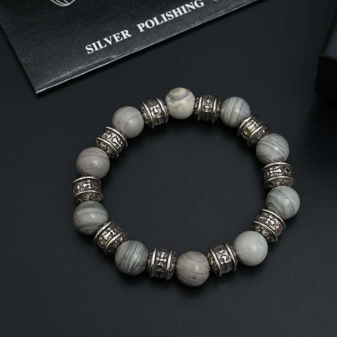 Martin Graham beaded bracelet in polished metal-tone – detail view