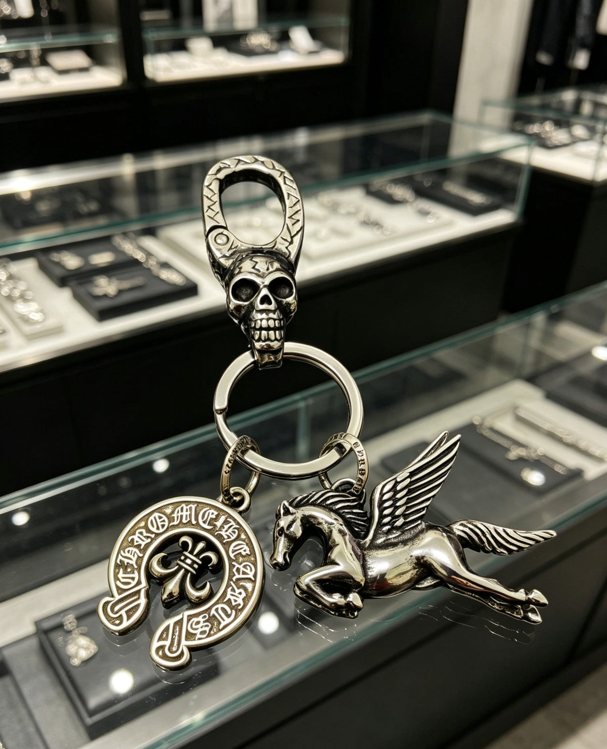 Martin Graham keychain in polished metal-tone – detail view