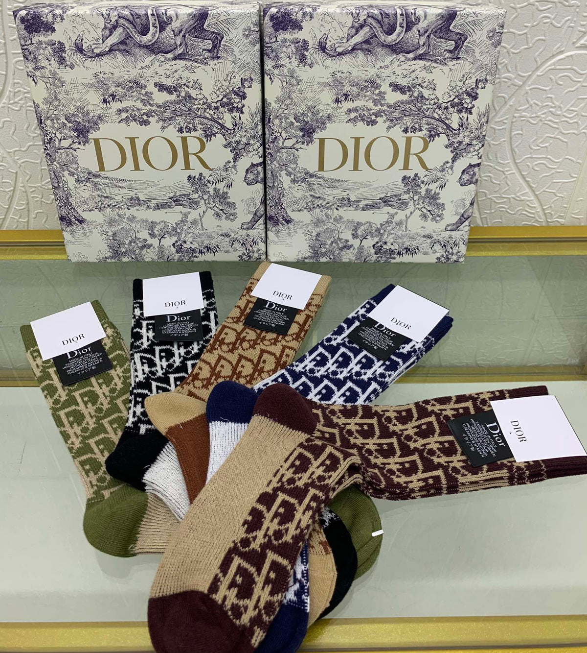 Dior Cotton Mixed All-Over Motifs Crew Socks - 5-Pair Set