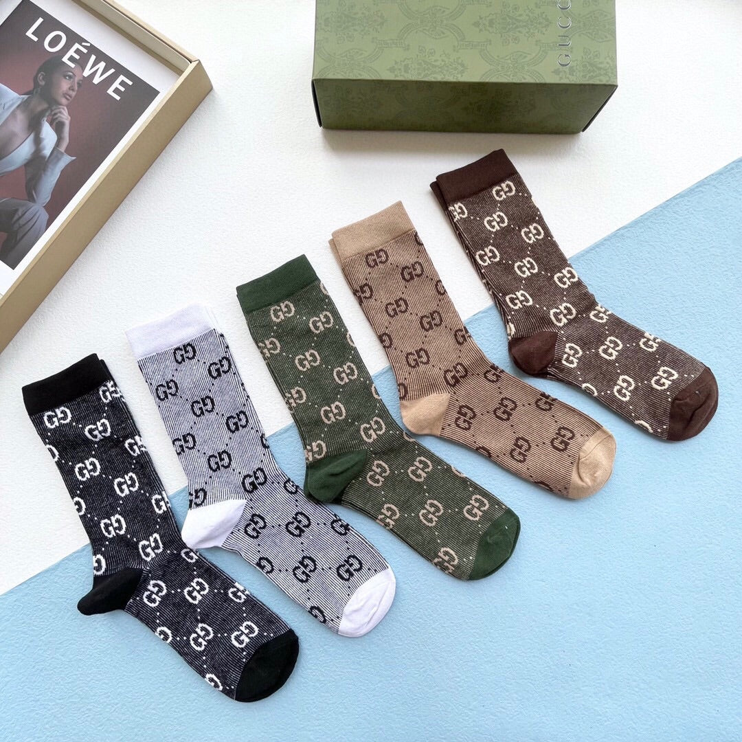 Gucci Monogram Crew Socks - 5-Pair Box