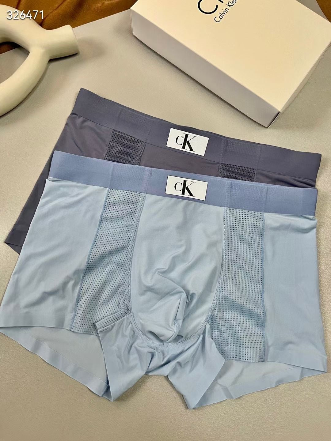 Calvin Klein Pale Blue, Beige And Purple Mesh-Panel Boxer Men's Boxer Briefs - 3-Piece Box