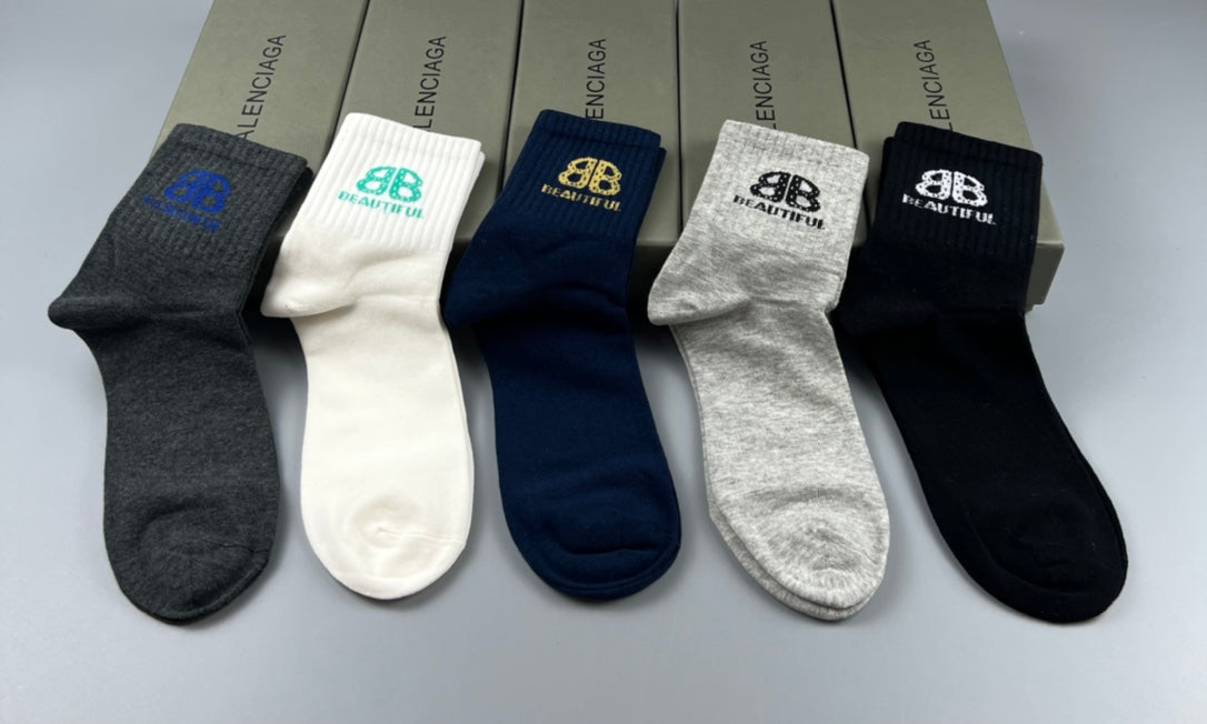 Balenciaga Colour Logo Mid-Calf Socks - 5-Pair Box