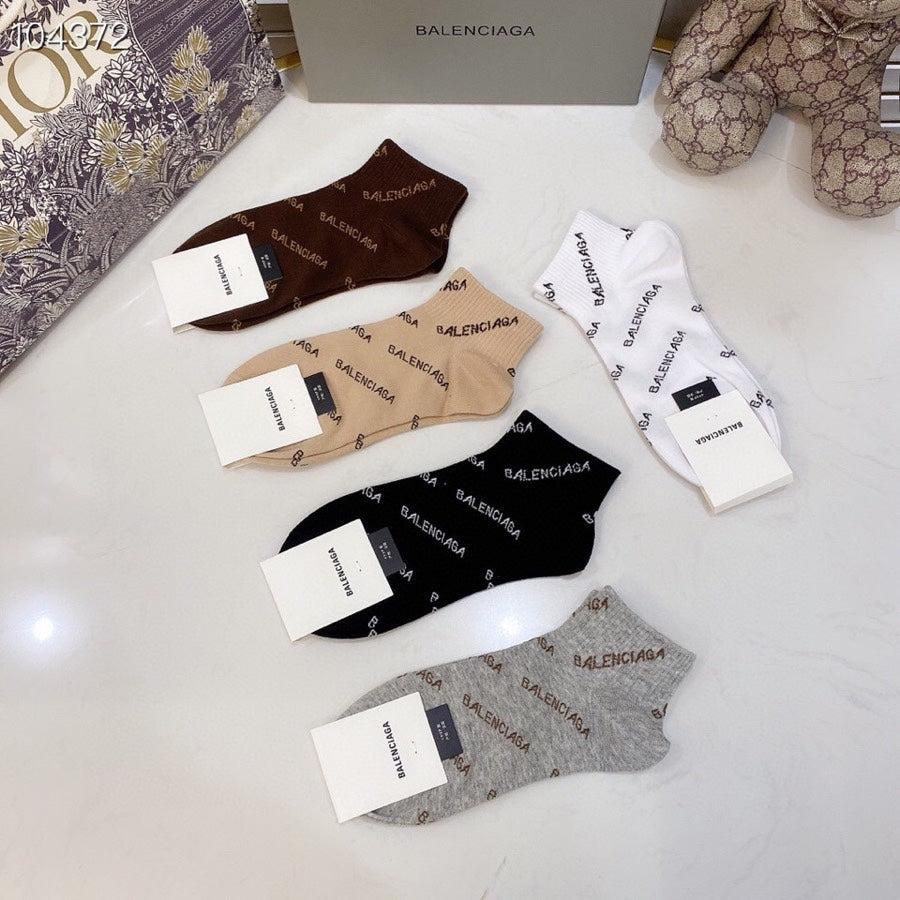 Balenciaga Contrast Wordmarks Ankle Socks - 5-Pair Set