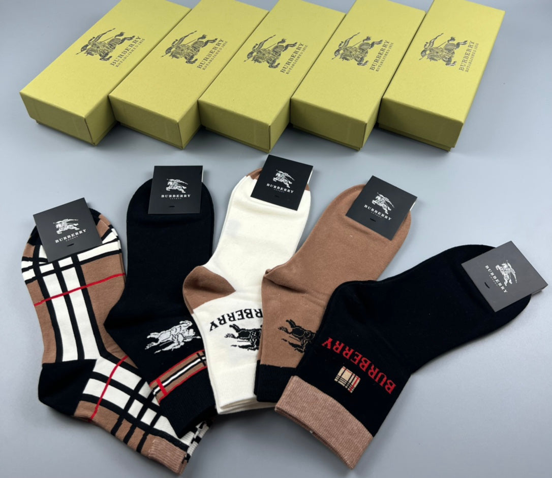Burberry Cotton Check-Inspired Mid-Calf Socks - 5-Pair Set