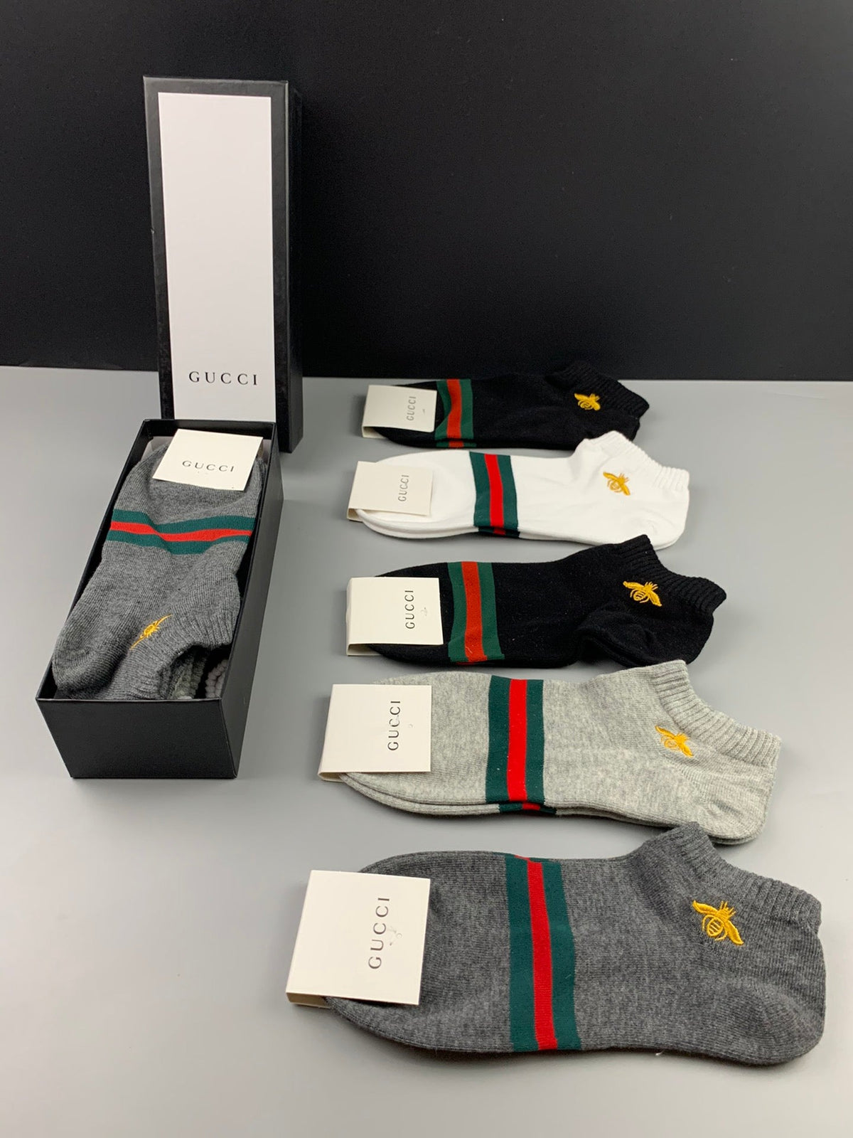Gucci Bee Web-Stripe Ankle Socks