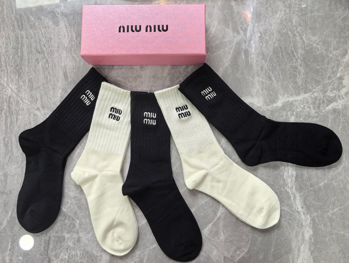 Miu Miu Cotton Simple Wordmark Crew Socks - 5-Pair Set