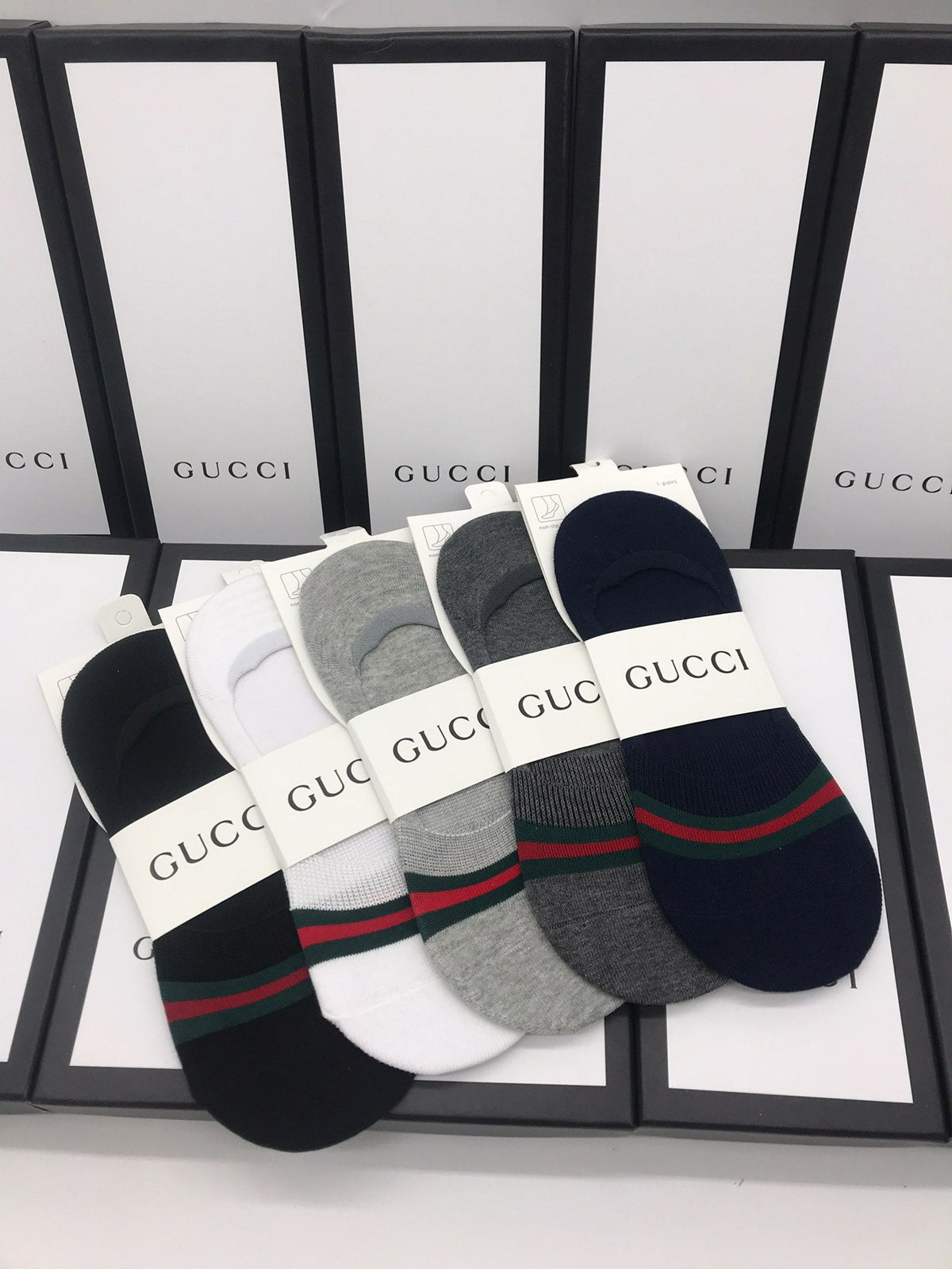 Gucci Cotton Visible Logo, Stripe Or Motif Details Crew Socks - 5-Pair Set