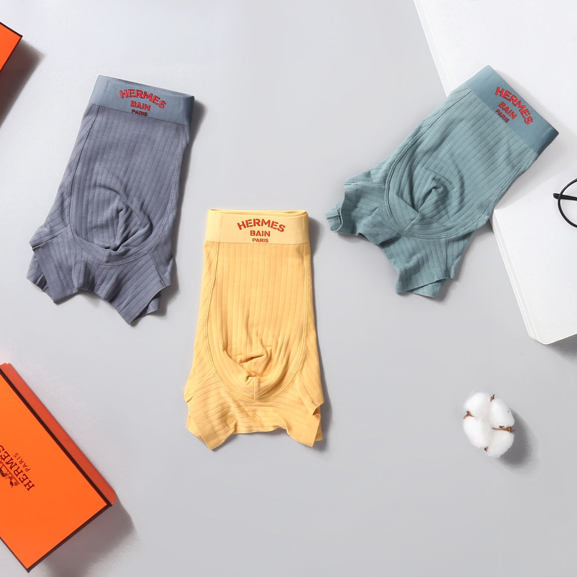 Hermes Contrast Wordmark Waistbands Men's Boxer Briefs - 3-Piece Box