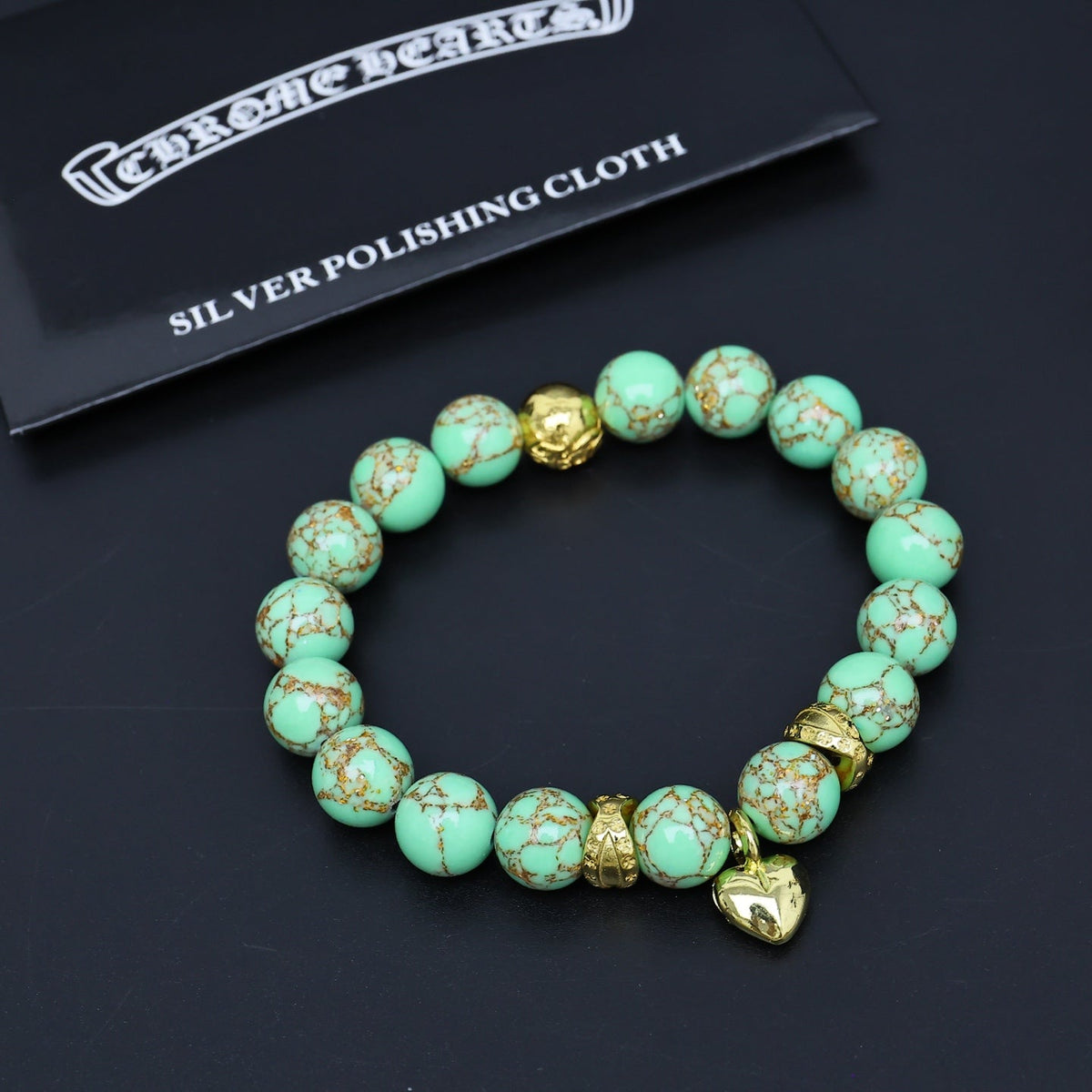 Martin Graham beaded bracelet in polished metal-tone – detail view