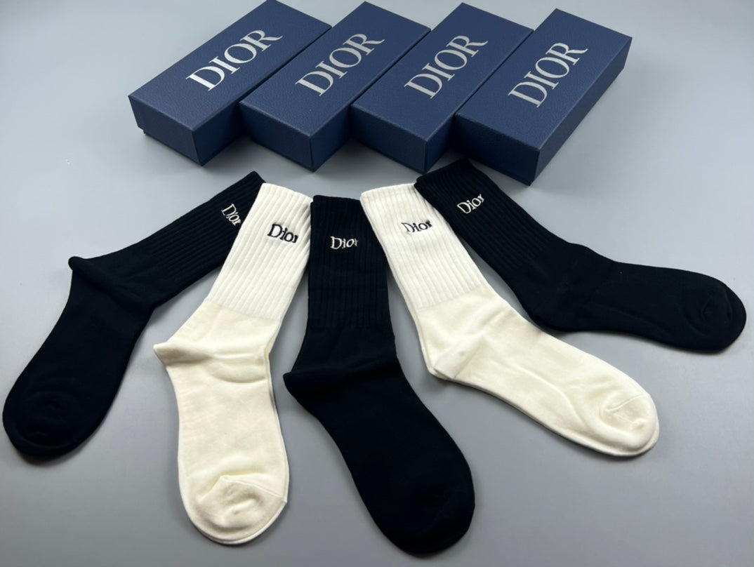 Dior Clean Wordmark Crew Socks - 5-Pair Set