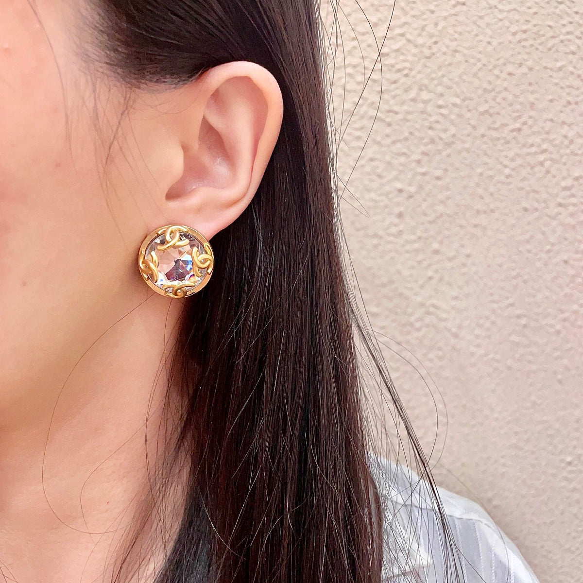 Martin Graham stud earrings in polished metal-tone – detail view
