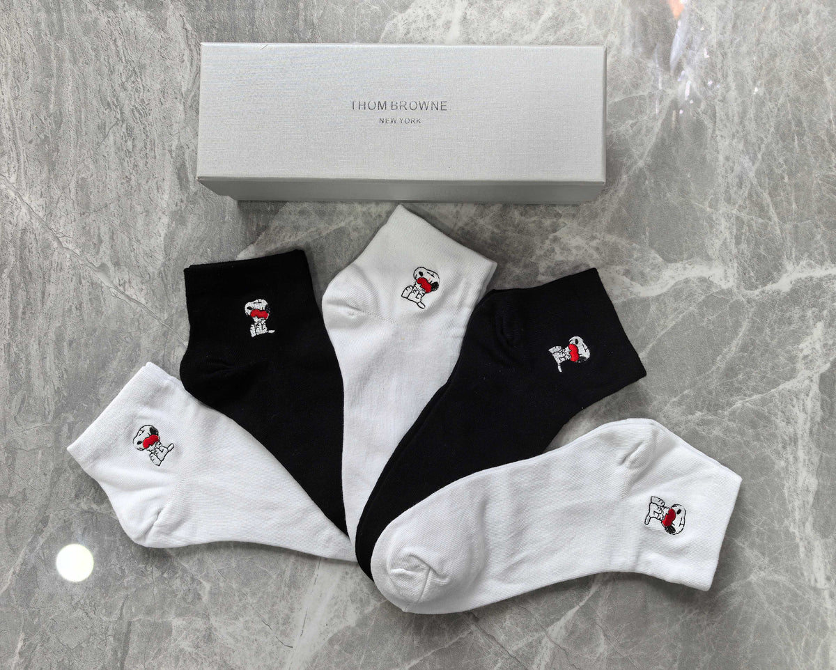 Thom Browne Cotton Small Red-Blue Stripe Ankle Socks - 5-Pair Set