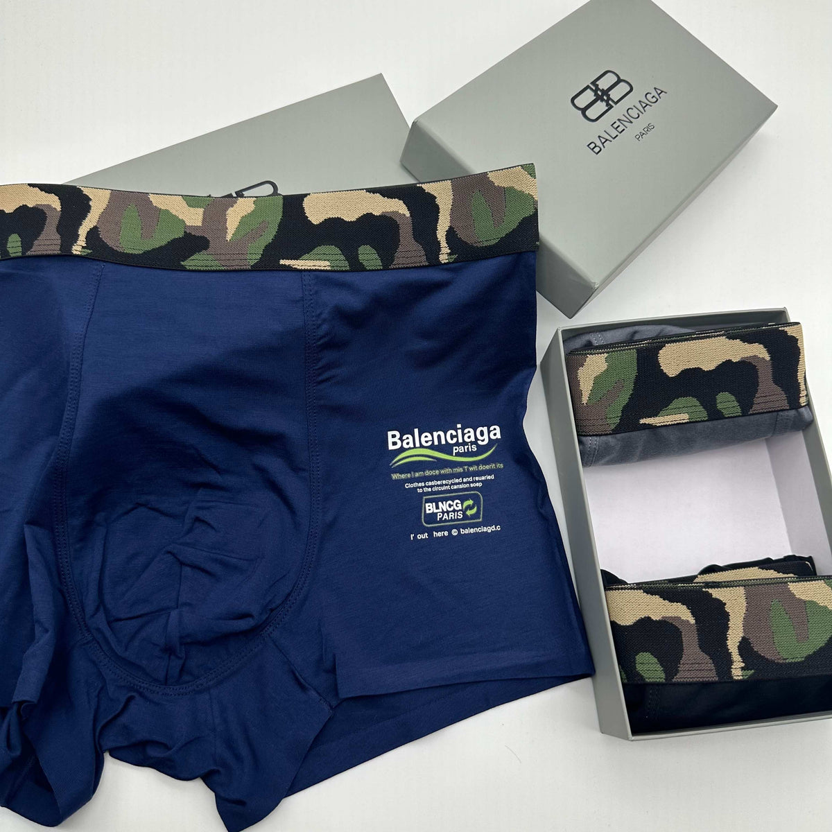 Balenciaga Navy & Grey Men's Boxer Briefs - 3-Piece Box