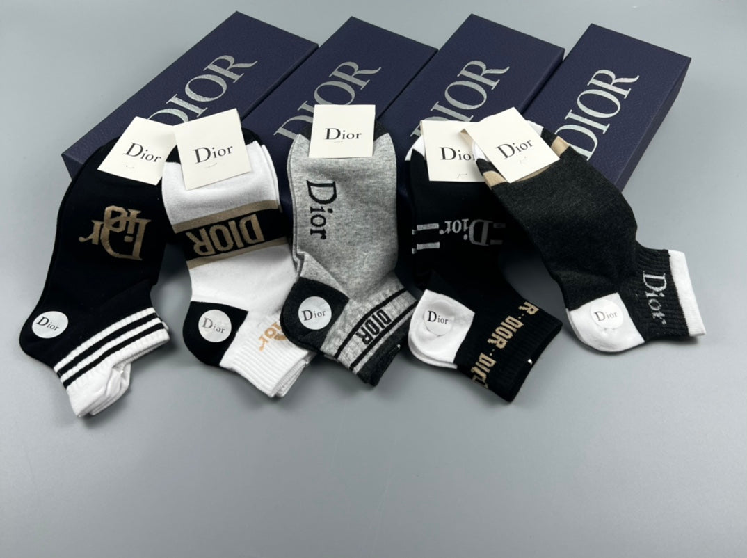 Dior Mixed Wordmark And Stripe Ankle Socks - 5-Pair Set