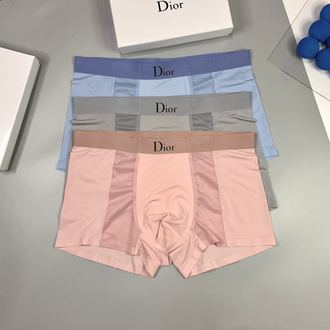 Dior Clean Logo Waistbands And Mesh Panels Men's Boxer Briefs - 3-Piece Box