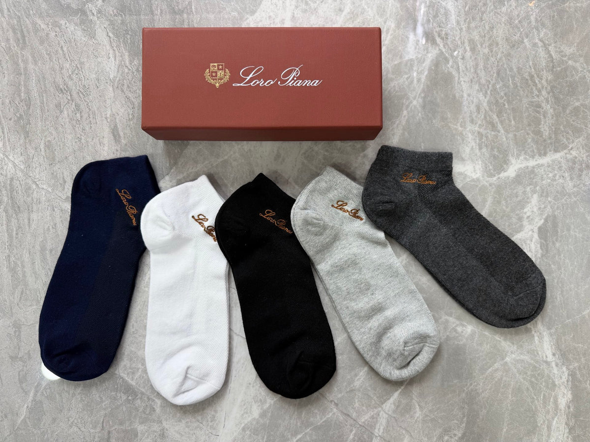 Loro Piana Restrained Script Ankle Socks - 5-Pair Set