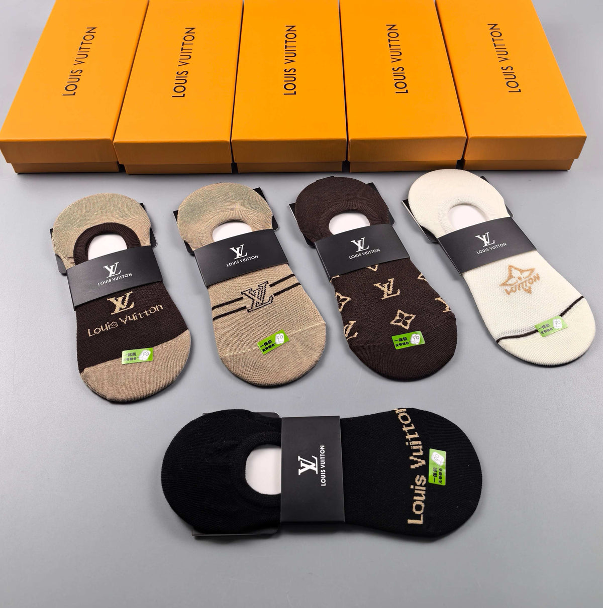 Louis Vuitton Visible Logo, Stripe Or Motif Details No-Show Socks - 5-Pair Set
