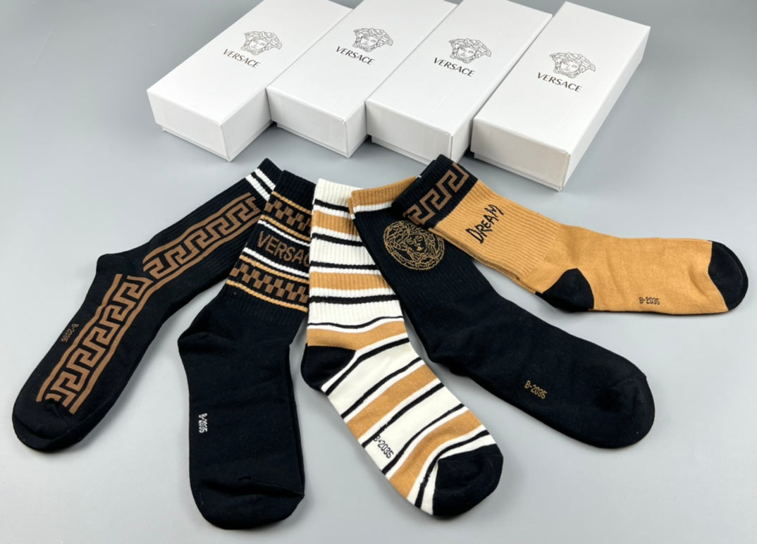 Versace Greek-Key And Medallion Crew Socks - 5-Pair Set