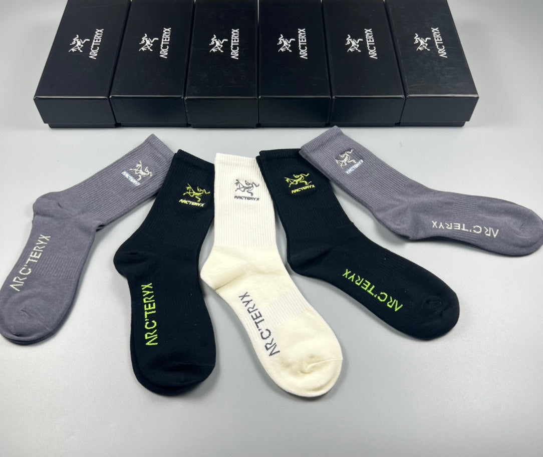 Arc'teryx Cotton Bird And Wordmark Crew Socks - 5-Pair Set