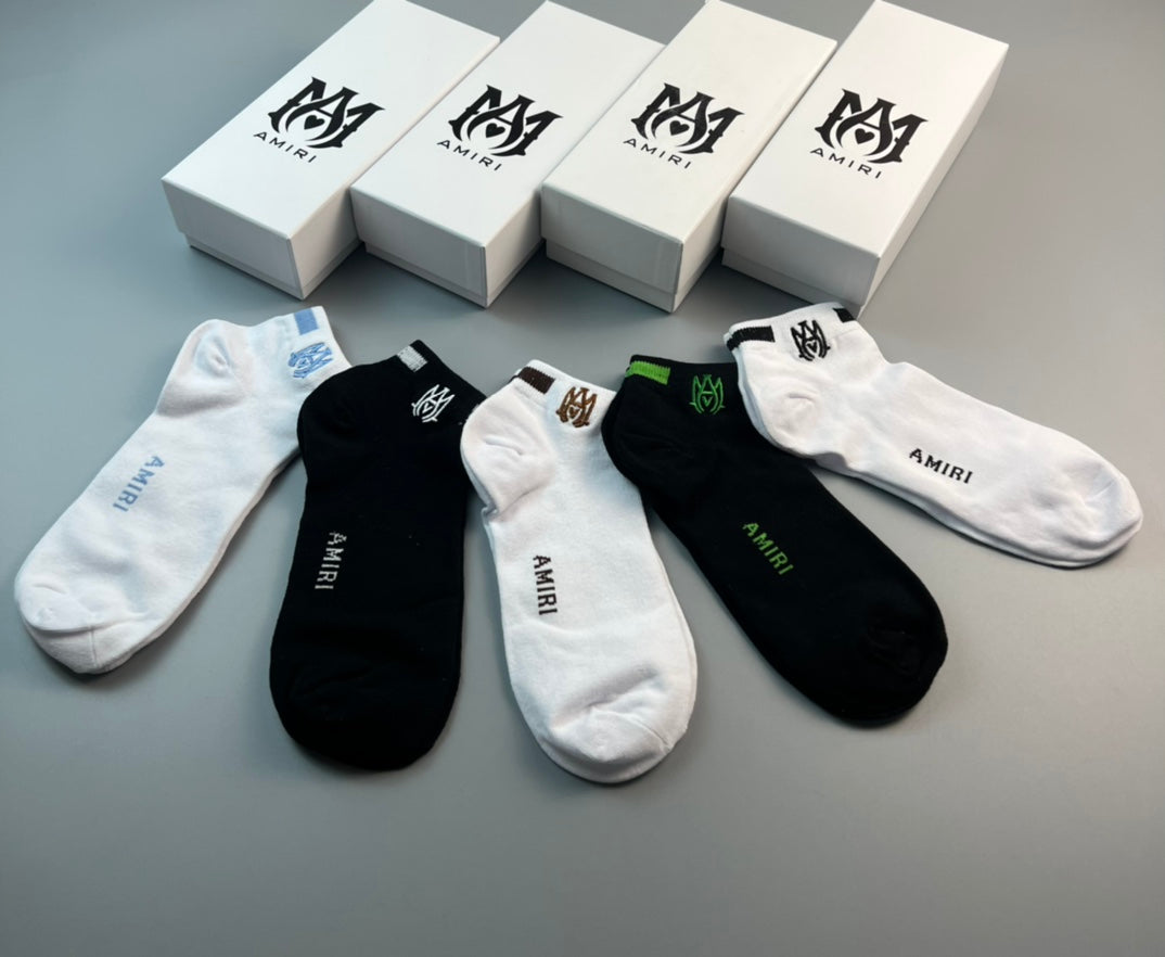 Amiri Restrained Wordmark No-Show Socks - 5-Pair Set