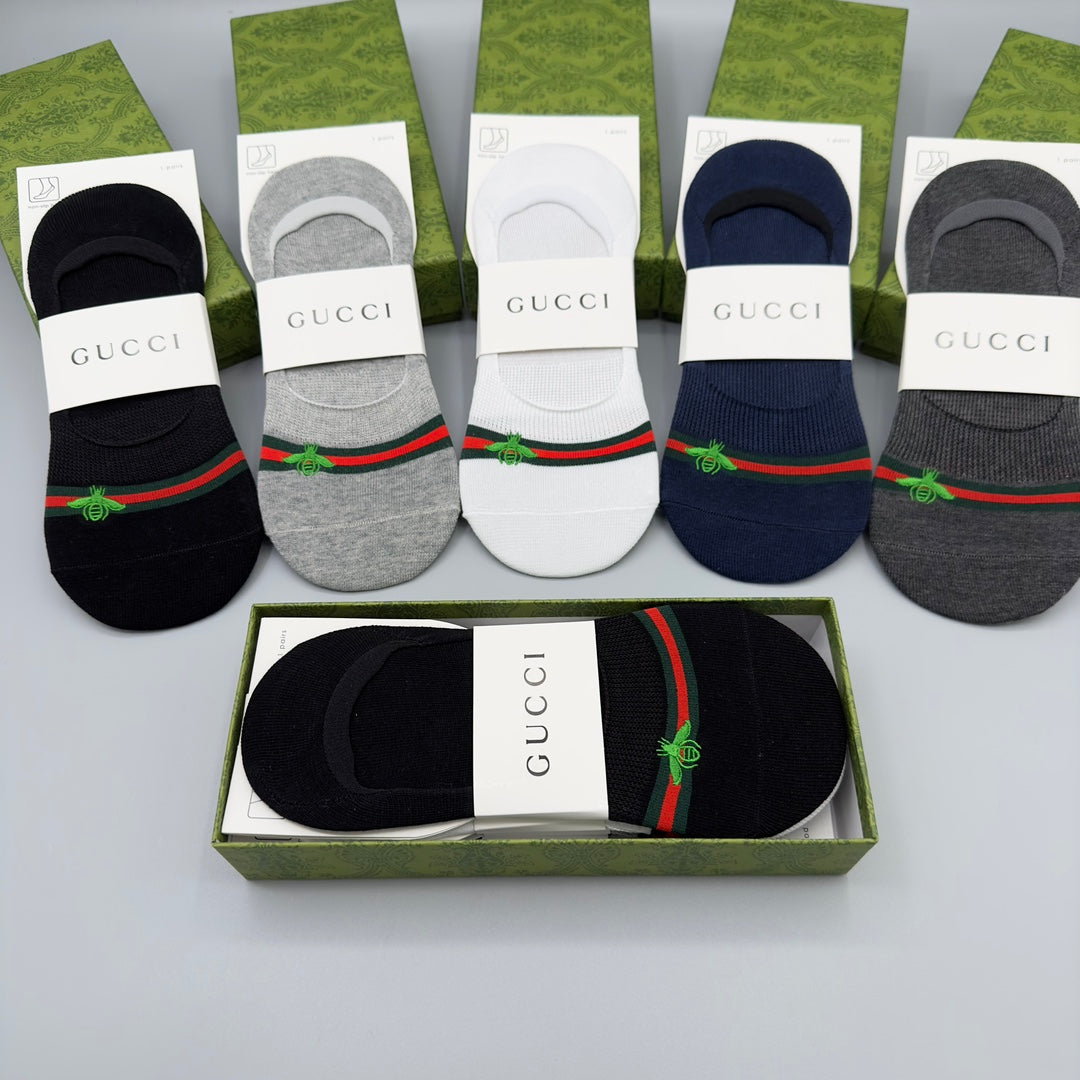 Gucci Web-Stripe Bee No-Show Socks - Box of 5 Pairs