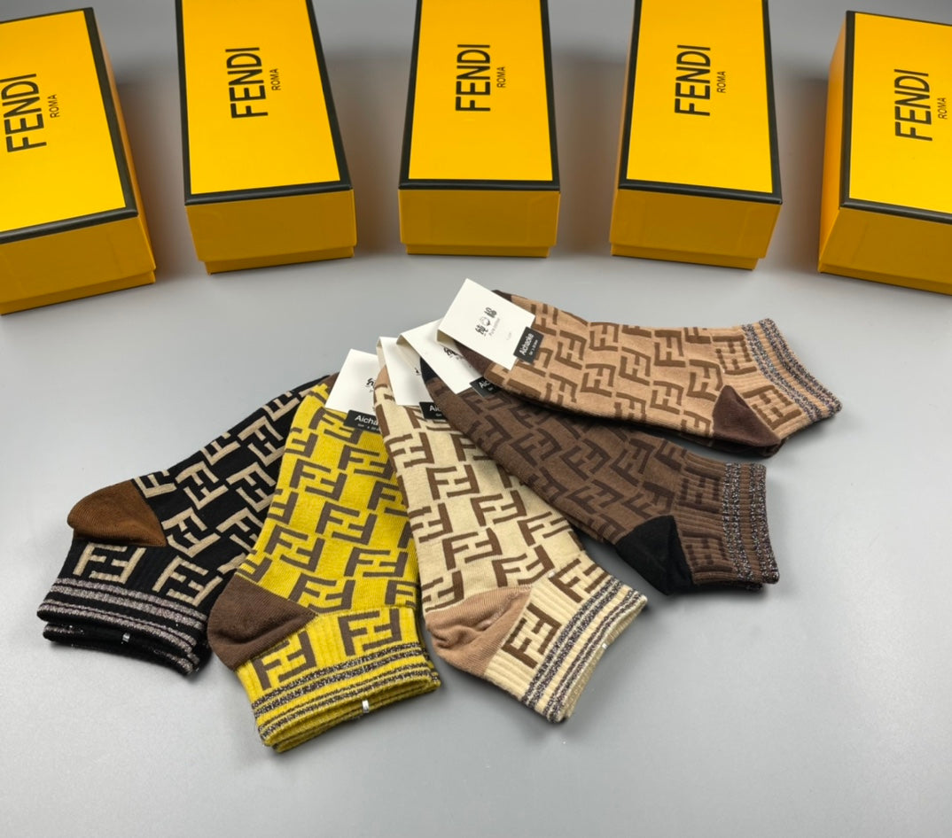 Fendi Monogram Ankle Socks - 5-Pair Box