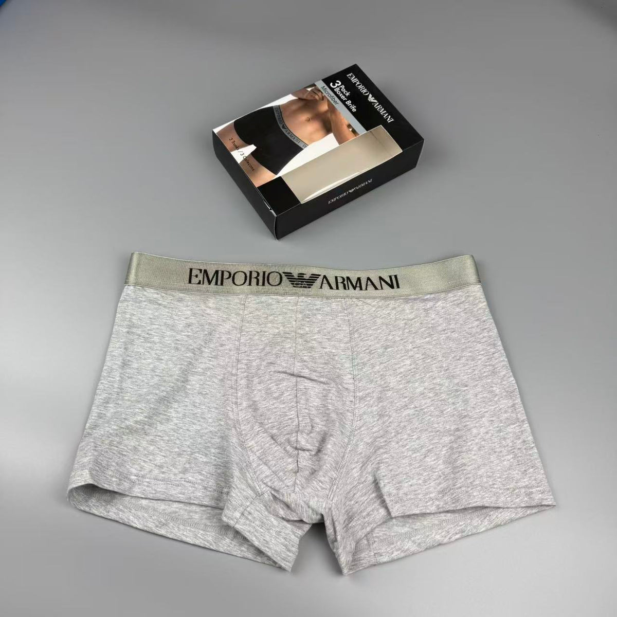 Armani Black, White & Grey Cotton Men's Boxer Briefs - 3-Piece Box