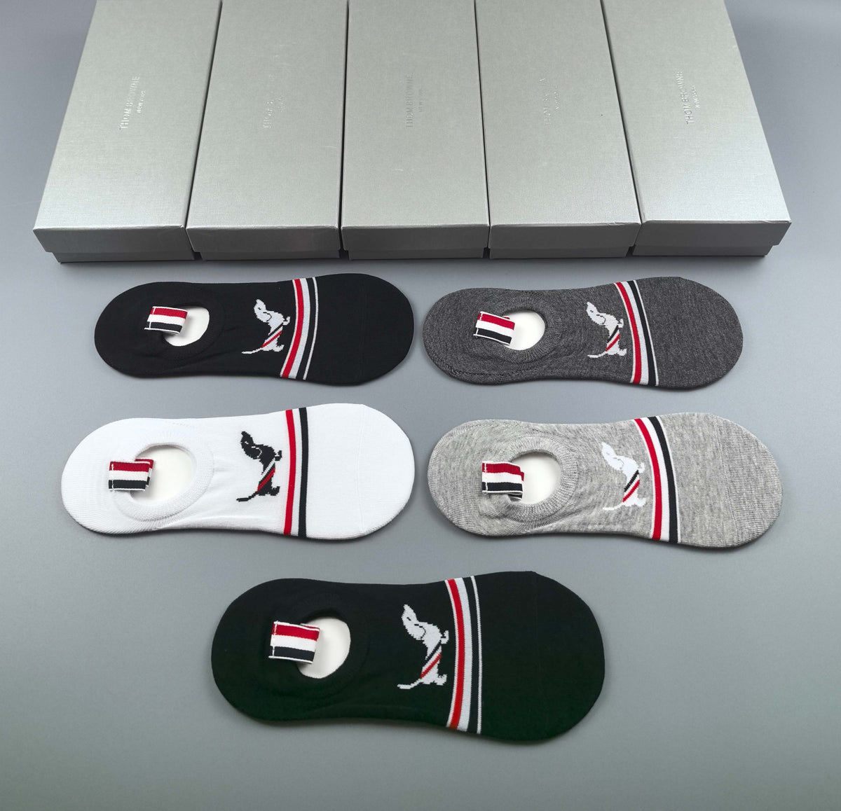 Thom Browne Cotton No-Show Socks - 5-Pair Set