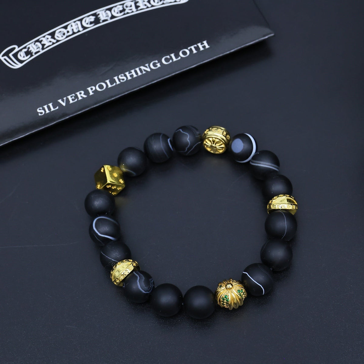 Martin Graham beaded bracelet in polished metal-tone – detail view