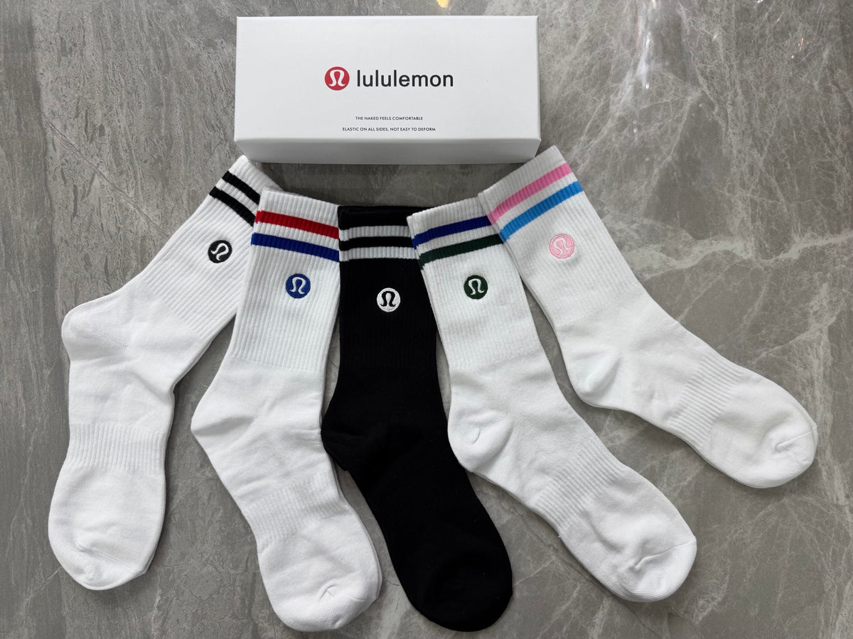 Lululemon Stripe Accents And Small Round Emblems Crew Socks - 5-Pair Set