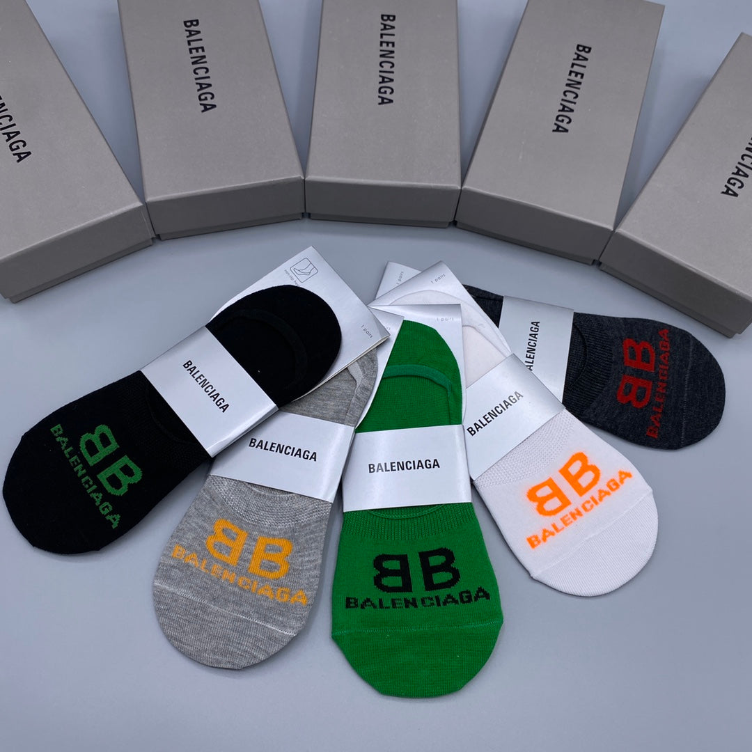 Balenciaga Visible Logo, Stripe Or Motif Details No-Show Socks - 5-Pair Set
