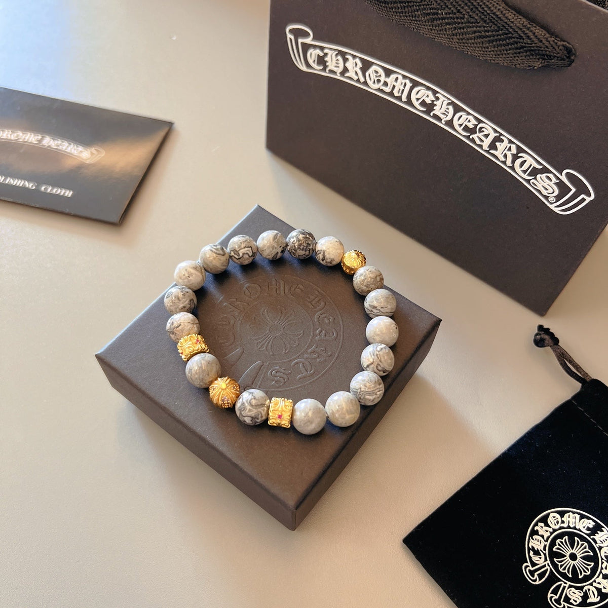 Martin Graham beaded bracelet in polished metal-tone – detail view