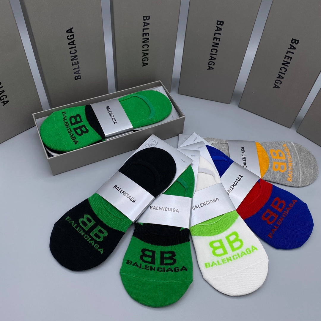 Balenciaga Visible Logo, Stripe Or Motif Details No-Show Socks - 5-Pair Set