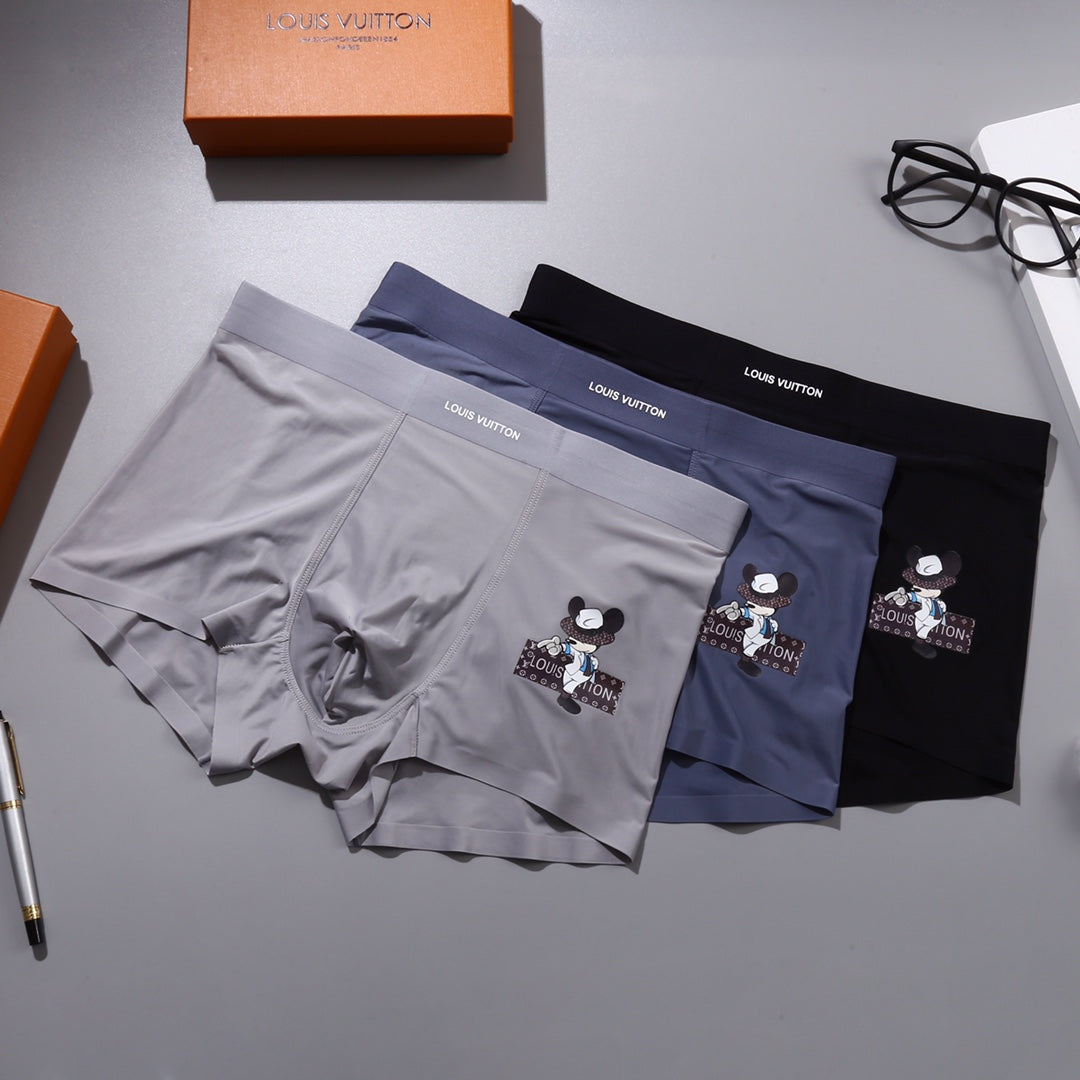 Louis Vuitton 86% Nylon & 14% Spandex Mickey Series Seamless-Cut Men's Boxer Briefs - 3-Piece Box