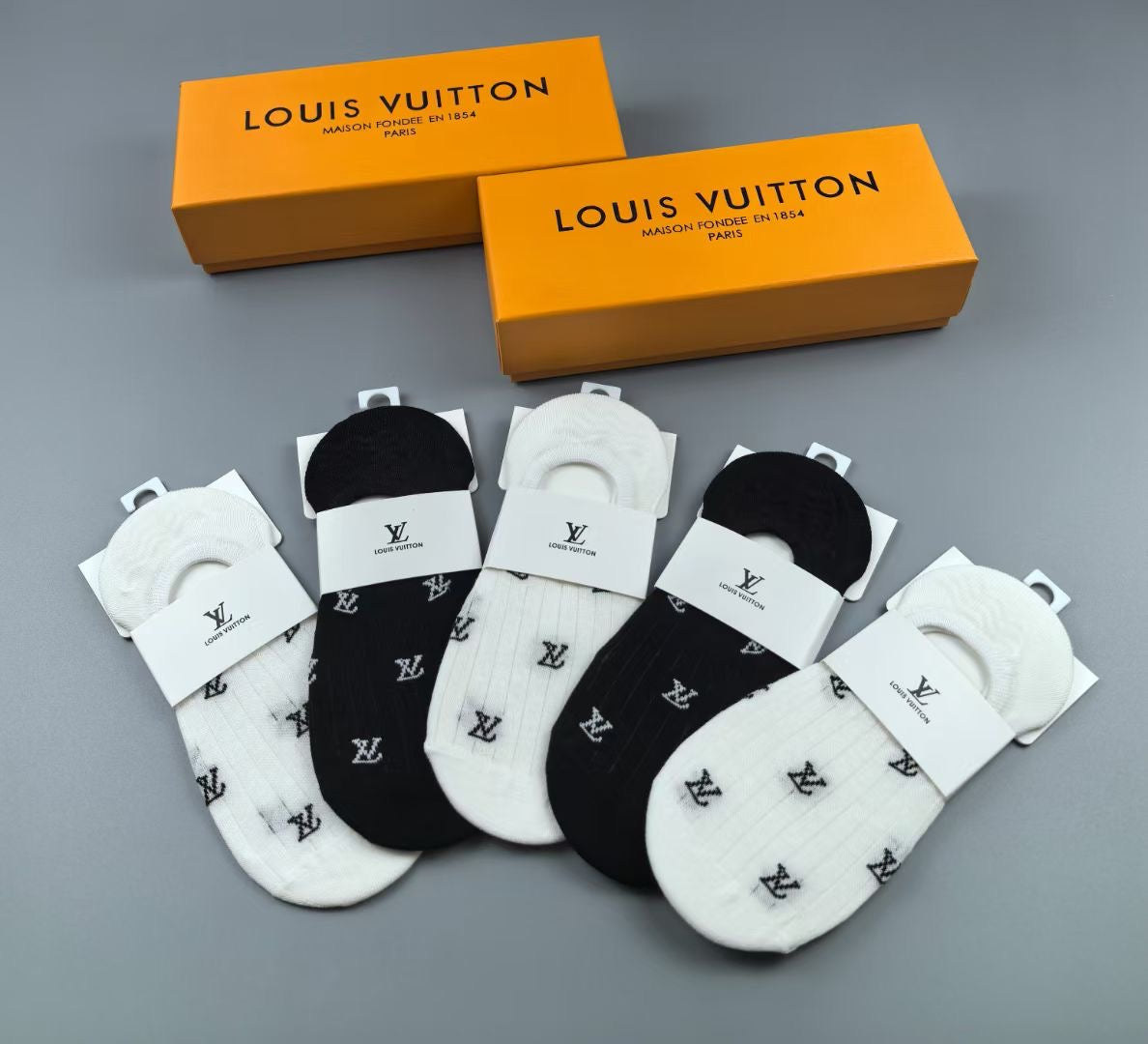 Louis Vuitton Visible Logo, Stripe Or Motif Details Short Socks - 5-Pair Set