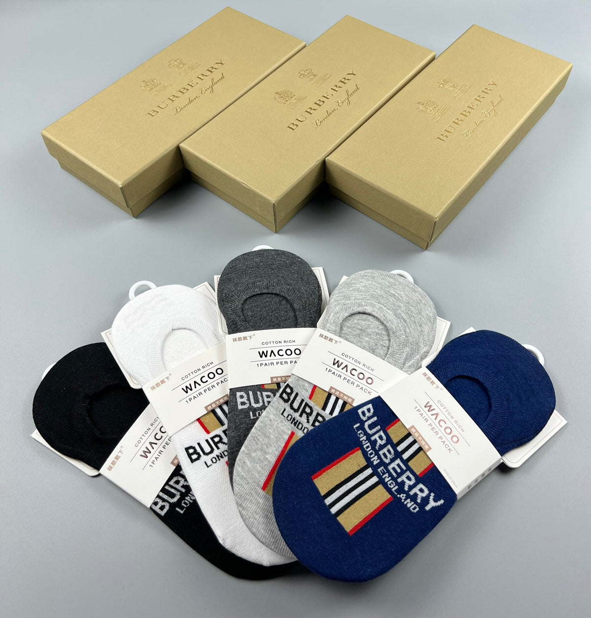 Burberry Cotton No-Show Socks - 5-Pair Set