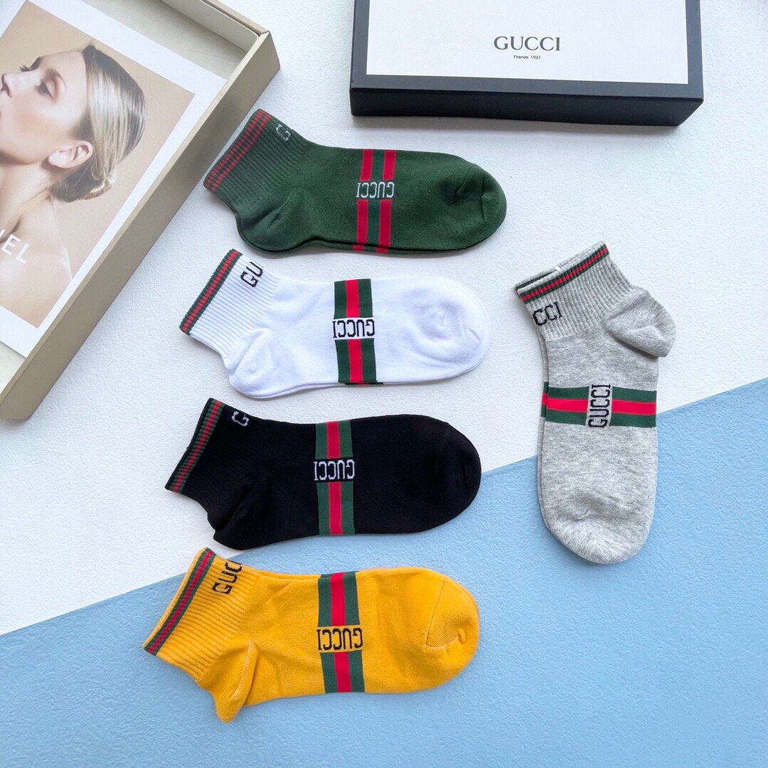 Gucci Red-And-Green Bands And Bee Details Ankle Socks - 5-Pair Set