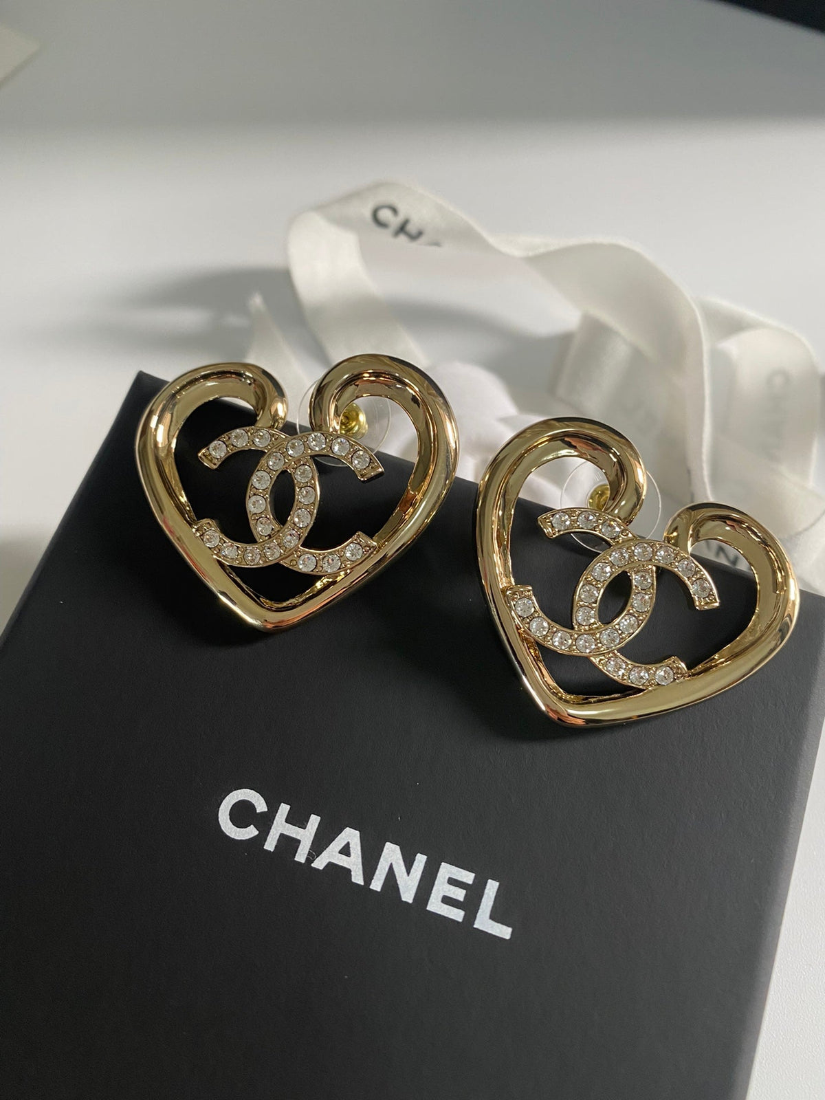 Heart Statement Earrings in Polished Metal-Tone detail view