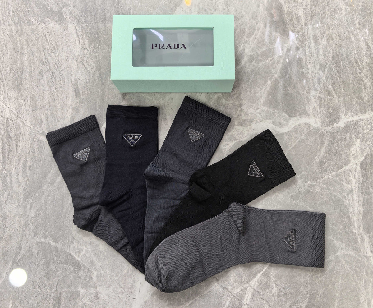 Prada Modal Triangular Logo Crew Socks - 5-Pair Set