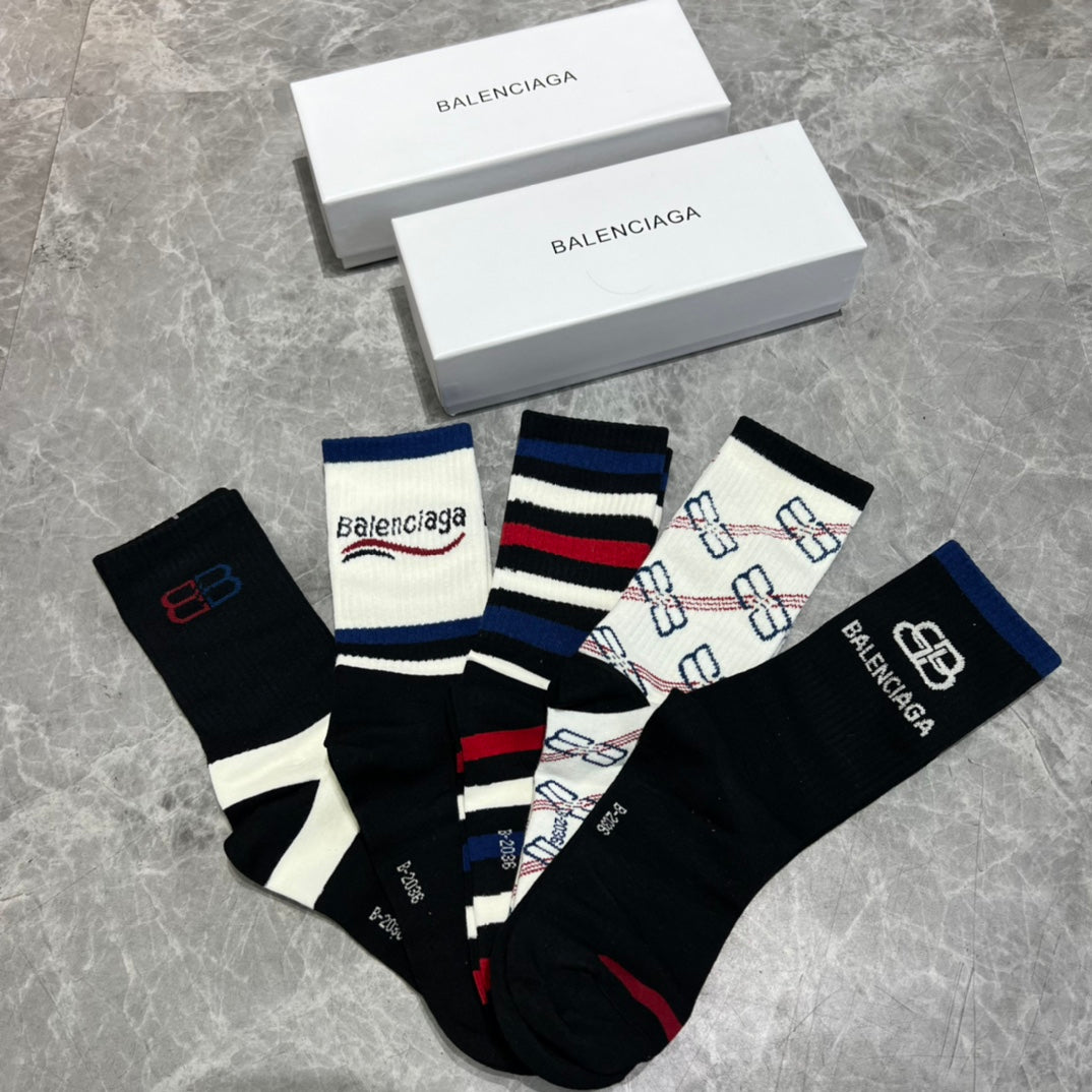 Balenciaga Striped Pattern Crew Socks - Assorted Set