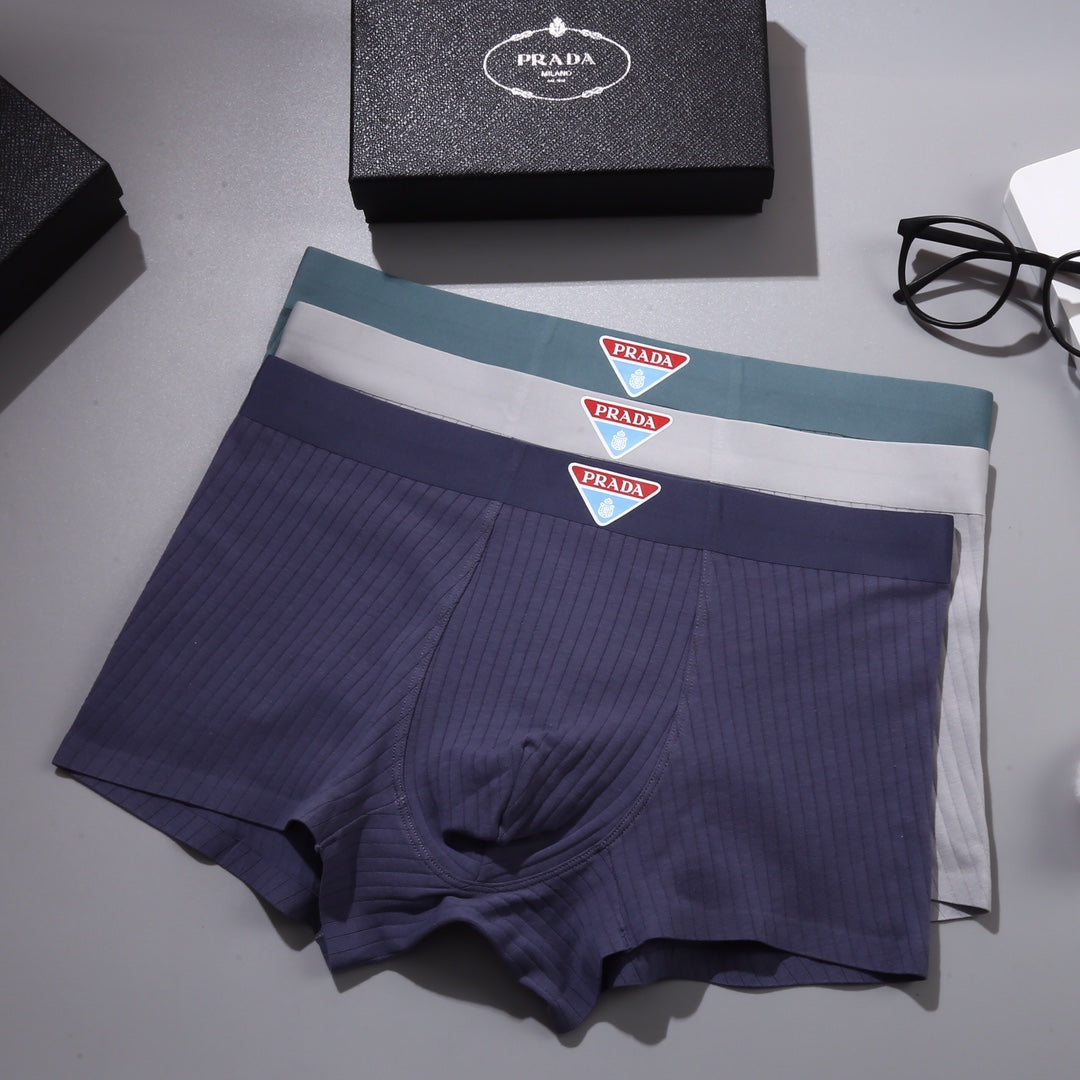 Prada 95% Cotton & 5% Spandex Seamless-Cut Men's Boxer Briefs - 3-Piece Box