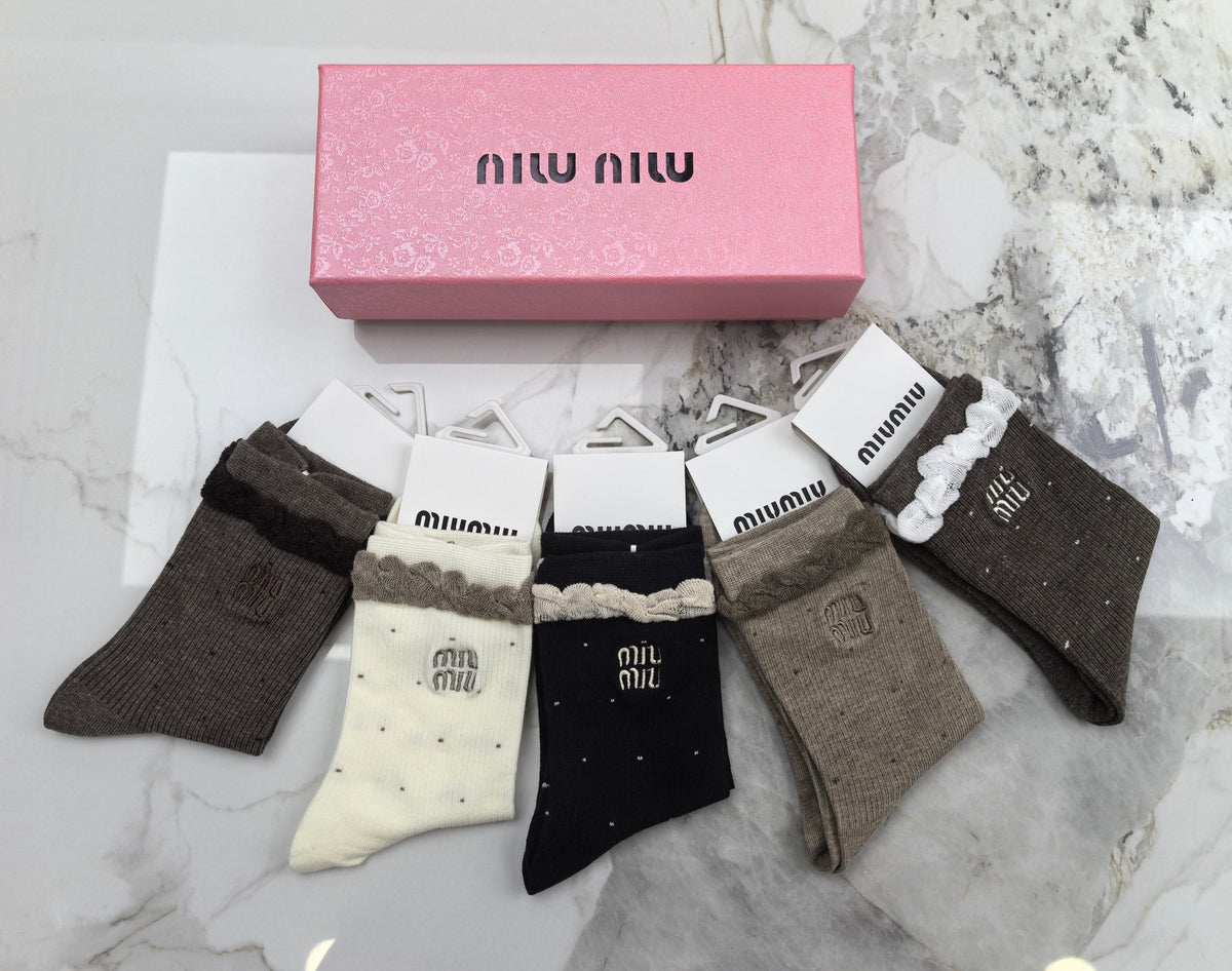 Miu Miu Combed Cotton Crew Socks - 5-Pair Set