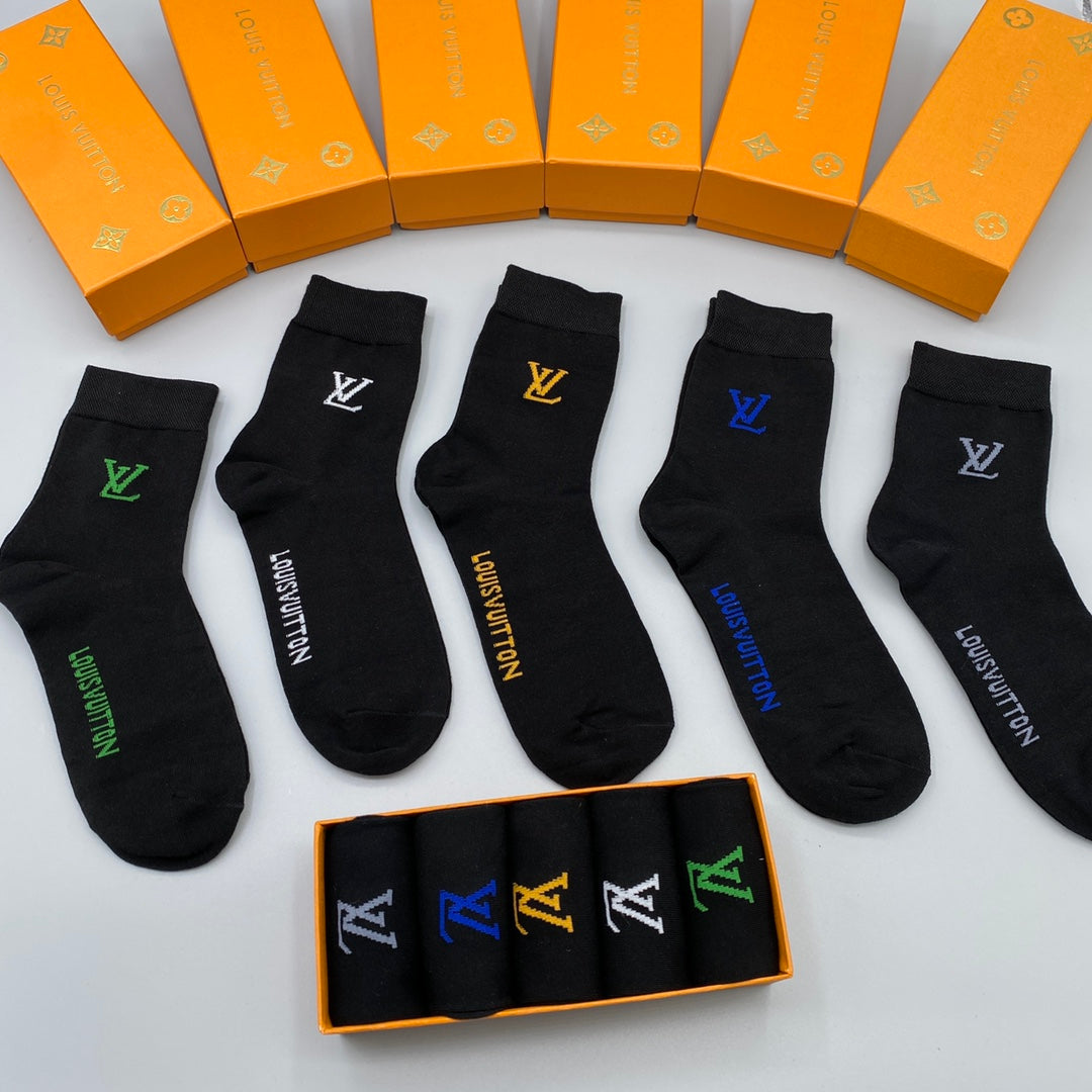 Louis Vuitton Multicolour Embroidered Initials Crew Socks - 5-Pair Set
