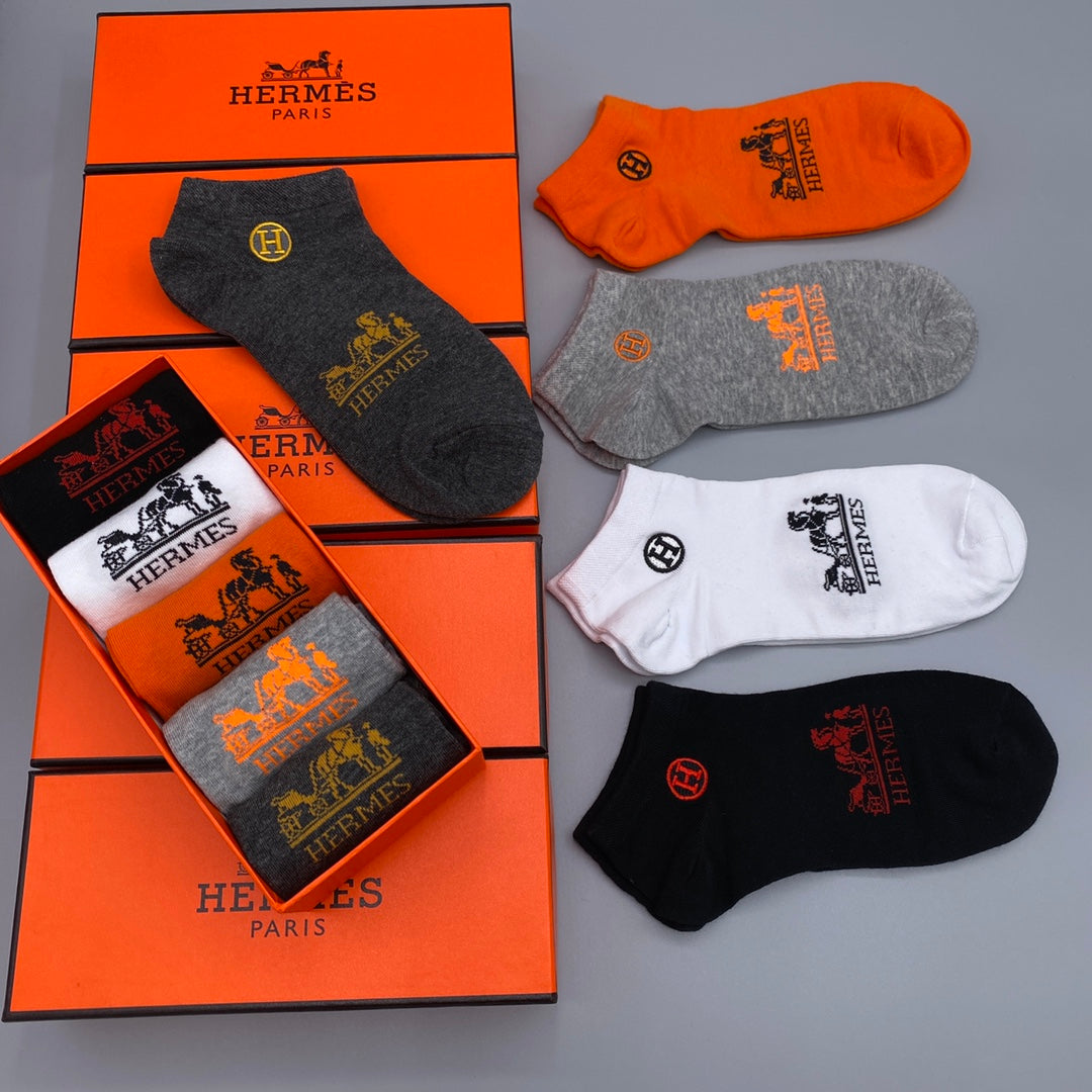 Hermes 200-needle combed cotton Horse Graphics Ankle Socks - 5-Pair Set