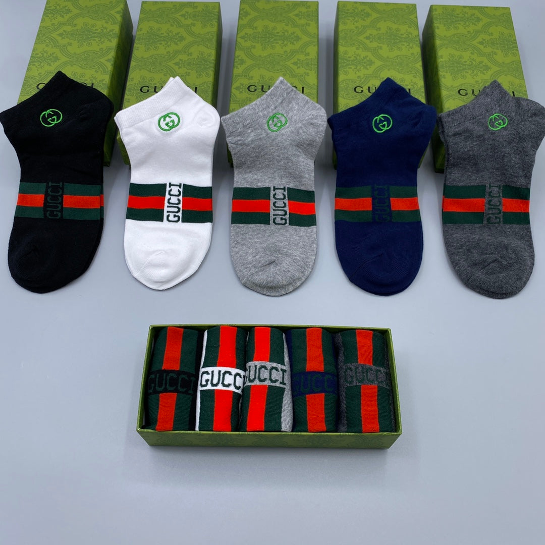 Gucci Red-And-Green Stripe Panels Ankle Socks - 5-Pair Set